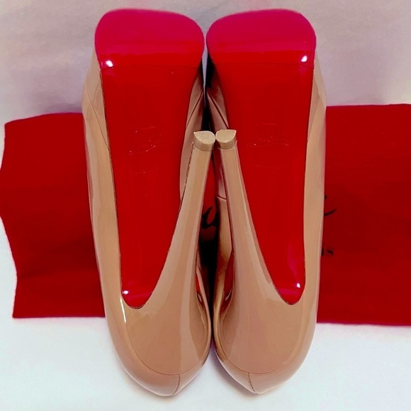Christian Louboutin, Lady Peep 140 Nude Patent peep toe pump. EU 37.5 - Picture 10 of 13
